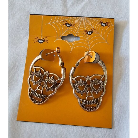 New Sugar Skull Hoop Earrings Spooky Fun Halloween Jewelry Kohls - Picture 1 of 2